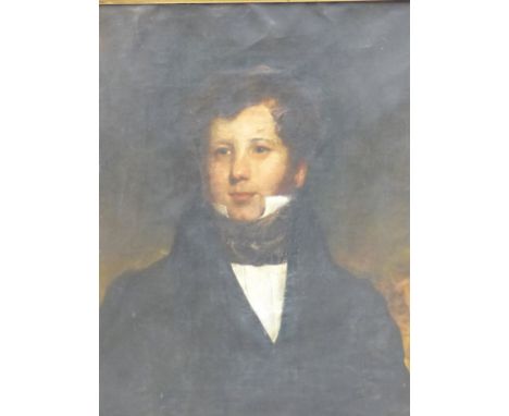 19th CENTURY SCHOOL A PORTRAIT OF A YOUNG GENTLEMAN, OIL ON CANVAS 76 x 64 cms