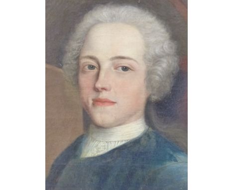 18th CENTURY CONTINENTAL SCHOOL, OVAL PORTRAIT OF A YOUNG MAN OIL ON CANVAS 54 x 48cms