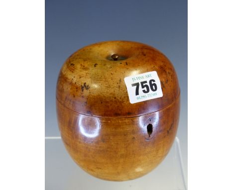 A 19th C. APPLE FORM SINGLE COMPARTMENT TEA CADDY.   Dia. 10cms. 