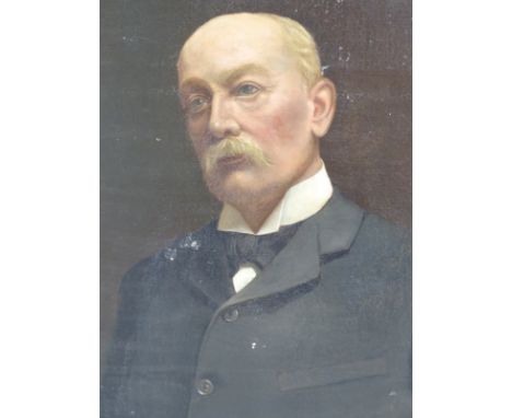 LATE 19th CENTURY ENGLISH SCHOOL PORTRAIT OF A GENTLEMAN BELIEVED TO BE THOMAS HARDY HOLDING A BOOK, OIL ON CANVAS 66 x 57 cm