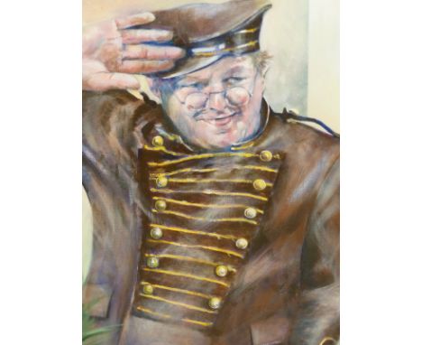 KEITH TURLEY (20th/21st C.) ARR.&nbsp; PORTRAIT OF BENNY HILL, SIGNED, OIL ON BOARD. 84 x 65cms