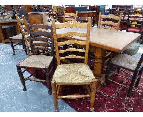 TWO SETS OF FOUR OAK AND ASH 18th CENTURY STYLE LADDER BACK SIDE CHAIRS. 