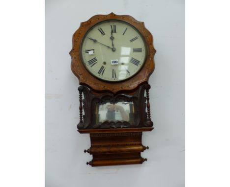 A VICTORIAN TONBRIDGE INLAID DROP DIAL WALL CLOCK.