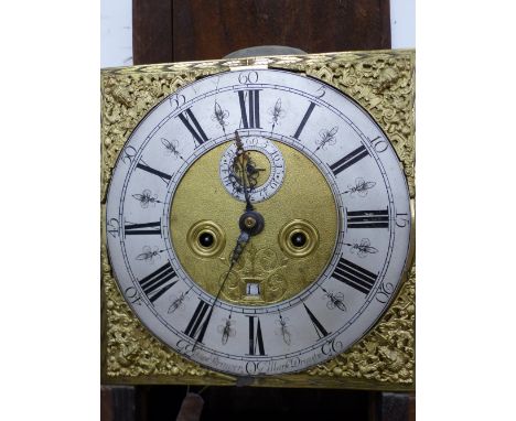 THOMAS STRINGER, MARKET DRAYTON, A 19th C. MAHOGANY CROSS BANDED OAK LONG CASED CLOCK, THE SQUARE BRASS DIAL WITH SILVERED CH