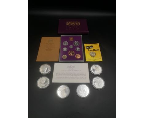 Six Royal Air Force Museum silver coins commemorating the history of flight, 236gms; together with a Royal Mint proof set fro