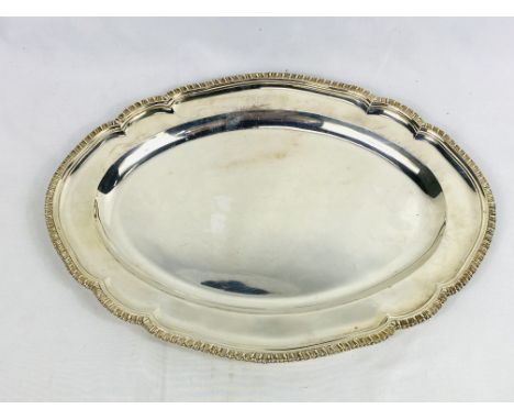 Asprey hallmarked silver dish with gadrooned edge, 1145g, London 1936, 40 x 29cms. Estimate £470-500