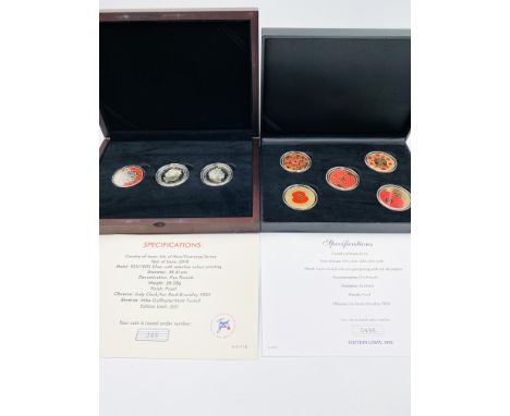 British Legion Centenary of the First World War five pound limited edition silver three coin set, 368/500, in presentation bo