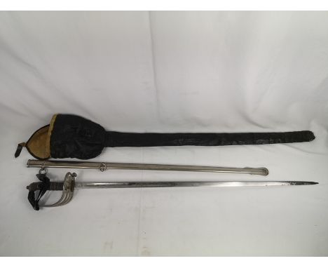 Edwardian infantry dress sword with blade marked E. Thurkle, 5 Denmark Street, Soho, London, housed in steel scabbard, overal