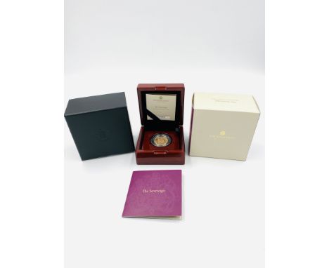 Queen Elizabeth II, 22ct Gold Proof Sovereign, 2022, Royal Mint, Obverse portrait by Jody Clark. R. In recognition of Her Lat
