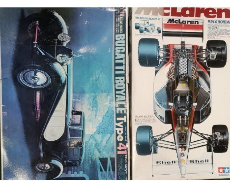 Bandai Bugatti model car, scale 1:16; together with a Tamier, 1:12 scale McLaren MP 46 in box (missing engine). Estimate £20-