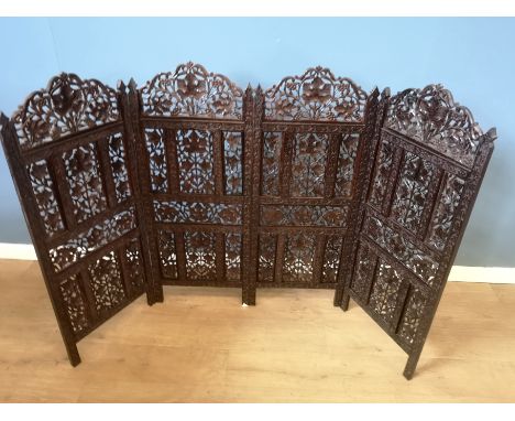 Contemporary four panel pierced wood folding screen, 145 x 96cm. Estimate: £20-40