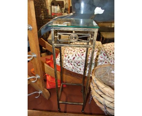 Metal Plant / Lamp Stand with glass top 26 1/2 inches tall