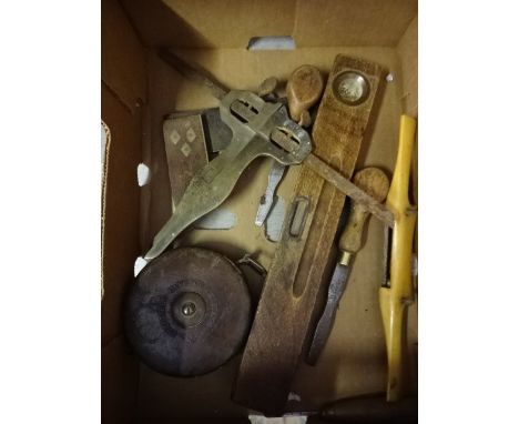 Box of vintage wood working tools