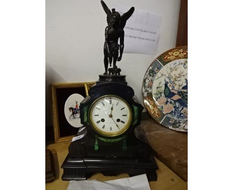 Slate mantle clock with key and pendulum