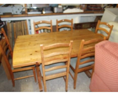 Pine Kitchen Table ( 66 x 37 inches ) &amp; 6 Ladder Back Chair Frames 