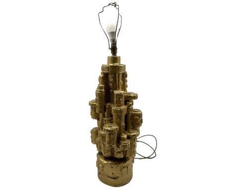 20th century Brutalist style lamp with silvered finish and associate shade, H64cm
