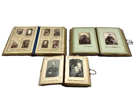  Victorian leather photograph album with lithographed pages and contents of portrait photographs and two other albums (3)
