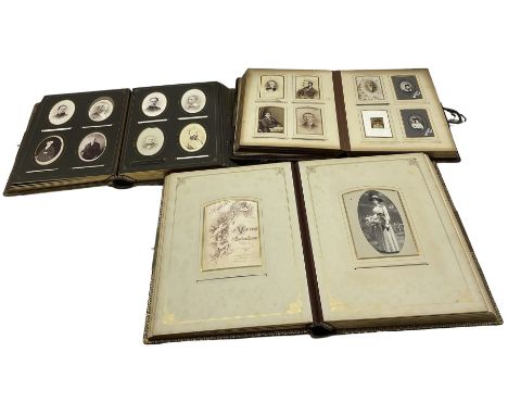Three Victorian leather photograph albums and contents of portrait photographs (3)