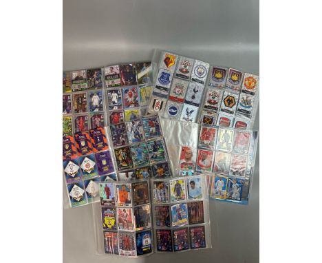 A large collection of assorted football cards in five folders including Match Attax and Panini, with some shiny cards. Viewin