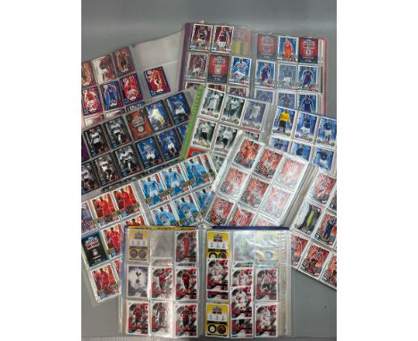 A large collection of assorted football cards in seven folders including Match Attax and Panini, with chrome cards. Viewing r