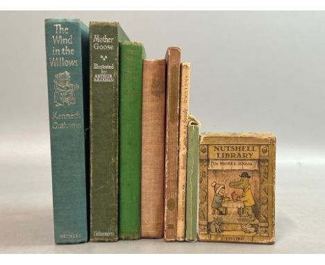 Vintage children's books including The House at Pooh Corner by A.A. Milne (1955 edition), The Wind in the Willows by Kenneth 