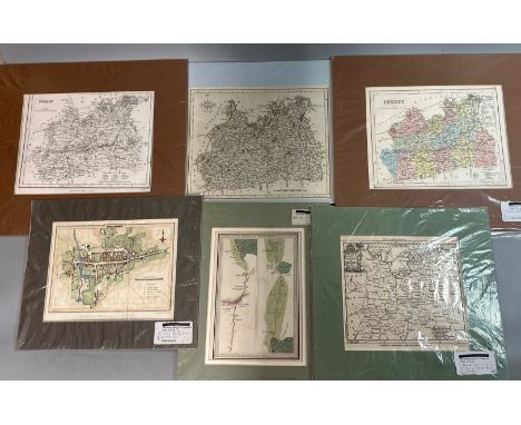 Cartography - Six Surrey maps including Guildford and a London to Southampton road map dated 1822. Cartographers include John