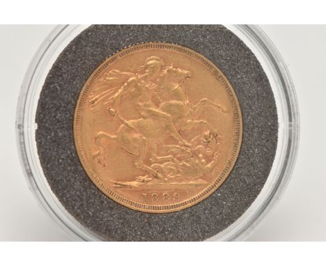 A FULL 22CT GOLD SOVEREIGN COIN QUEEN VICTORIA 1889, St George and The Dragon type, 22ct, 7.9 gram, 22.05mm