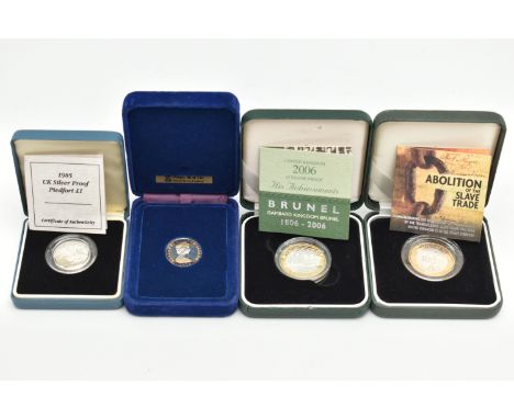 FOUR SILVER COMMEMORATIVE COINS, all in capsules with fitted boxes and certificates of authenticity, three Royal Mint example