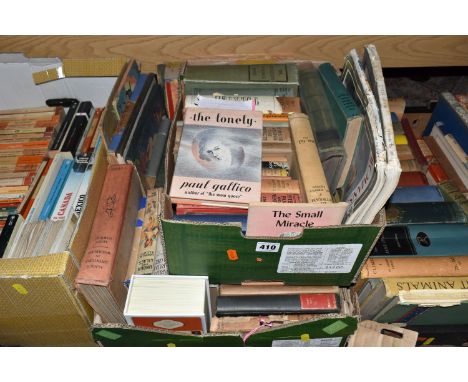 FOUR BOXES OF BOOKS containing over 140 miscellaneous titles in hardback and paperback formats to include a large section of 
