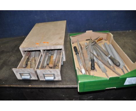 A VINTAGE INDEX DRAWER AND A TRAY CONTAINING FILES, drawers by Art Metal, London, files are of different grades but mostly vi
