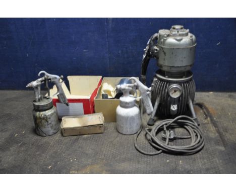 AN AEI VINTAGE 'SPACE SHIP' MINI COMPRESSOR (PAT fail due to uninsulated plug but working) along with two Binks and Bullows s