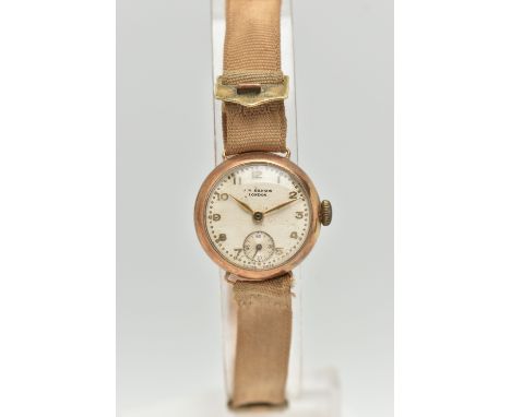 A LADIES 9CT GOLD 'J.W.BENSON' WRISTWATCH, manual wind, round silvered dial signed 'J.W.Benson, London', Arabic numerals, sub