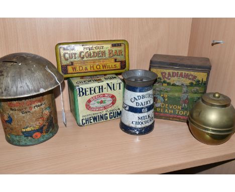 A COLLECTION OF VINTAGE ADVERTISING TINS, comprising  a William Crawford &amp; Sons Ltd 'Lucie Attwell's Fairy House Biscuit 