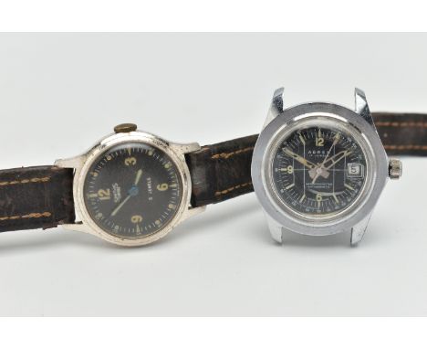 TWO GENTS WRISTWATCHES, to include an AF, manual wind, Smiths watch, round black dial with luminescent Arabic numerals and sp