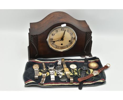 A SELECTION OF SIX QUARTZ WATCHES, A POCKETWATCH AND A CLOCK, to include a Doxa pocket watch with outer case, the white ename