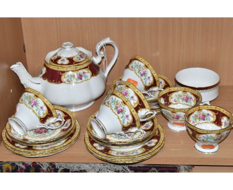 A NINETEEN PIECE ROYAL ALBERT 'LADY HAMILTON' PART TEA SET, comprising a teapot, six tea plates, six tea cups and six saucers