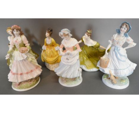 A Royal Worcester Porcelain Figure 'The Queen of The May' together with two other similar Royal Worcester Porcelain Figures a