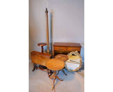 A Mahogany Lamp Standard together with other items to include a Torchere, and Edwardian Sutherland Table, two Wine Tables, a 