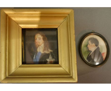 A Small 19th Century Portrait Miniature of a Gentleman in Period Dress together with another similar of oval form