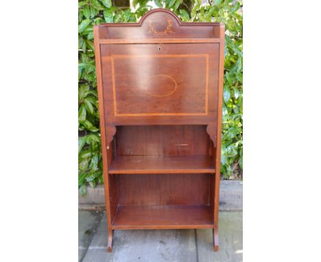 An Edwardian Mahogany Satinwood and Marquetry Inlaid Bureau with a fall front above a shelf