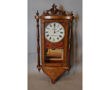 A 19th Century Walnut and Marquetry Inlaid Vienna Wall Clock, the dial inscribed Kay & Company, Worcester, with serpentine ca