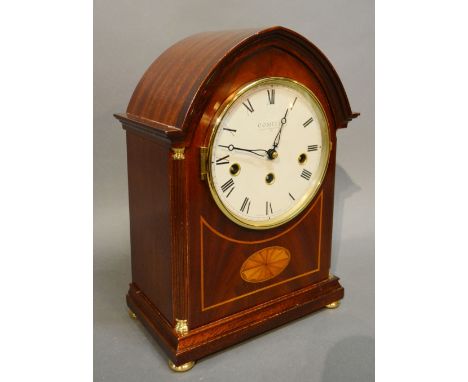 A Regency Style Mahogany Shell and Line Inlaid Bracket Clock of Lancet Form by Comitti, 31 cms tall