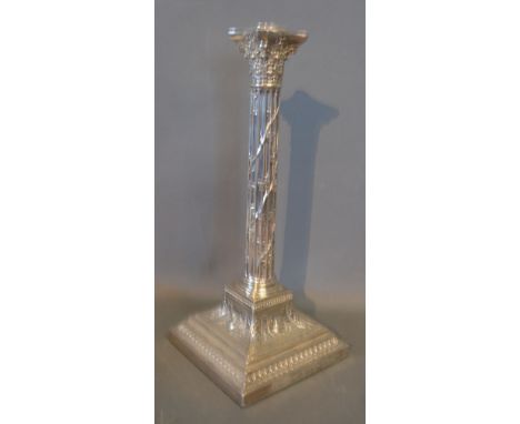 An Edwardian Silver Lamp Base of Corinthian Form, 33 cms tall, Sheffield 1908