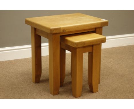 Nest of two light oak tables, 48cm x 36cm, H49cm   Condition Report   Click here for further images, condition, auction times