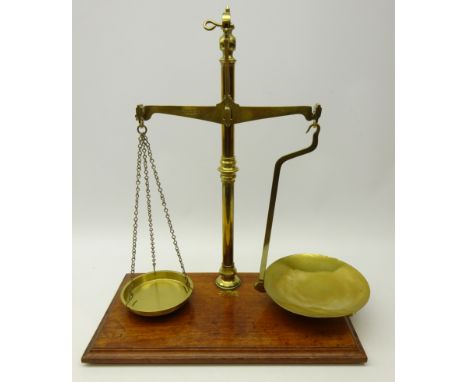 Set of brass scales inscribed 'W & T. Avery L.D, Class. B' on mahogany stand    Condition Report   Click here for further ima