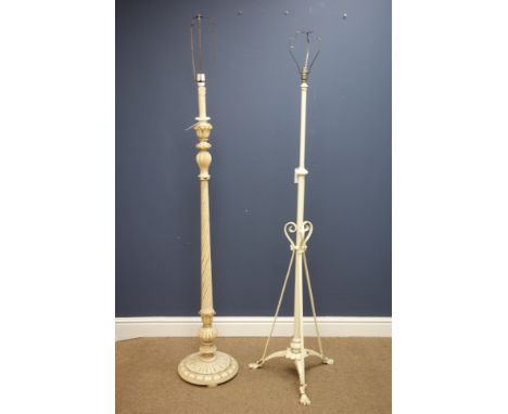 Painted wrought metal standard lamp and painted standard lamp   Condition Report   Click here for further images, condition, 