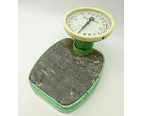 Pair of vintage green painted Waymaster bathroom scales   Condition Report   Click here for further images, condition, auctio