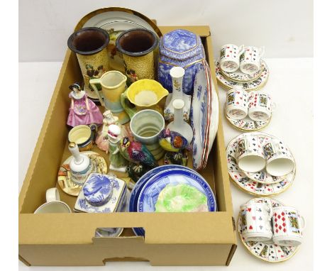 Set eight Elizabethan 'Cut for Coffee' playing card design coffee trios, set three Grande Copenhagen plates, Royal Doulton 'R