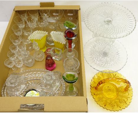 Pair early 20th century satin glass vases with frill tops, 19th century and later drinking glasses, Caithness 'Nova' paperwei