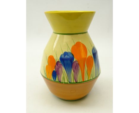 1930's Clarice Cliff Bizarre 'Crocus' pattern vase, shape no. 360, H21cm    Condition Report  Some scratching to the paint wo